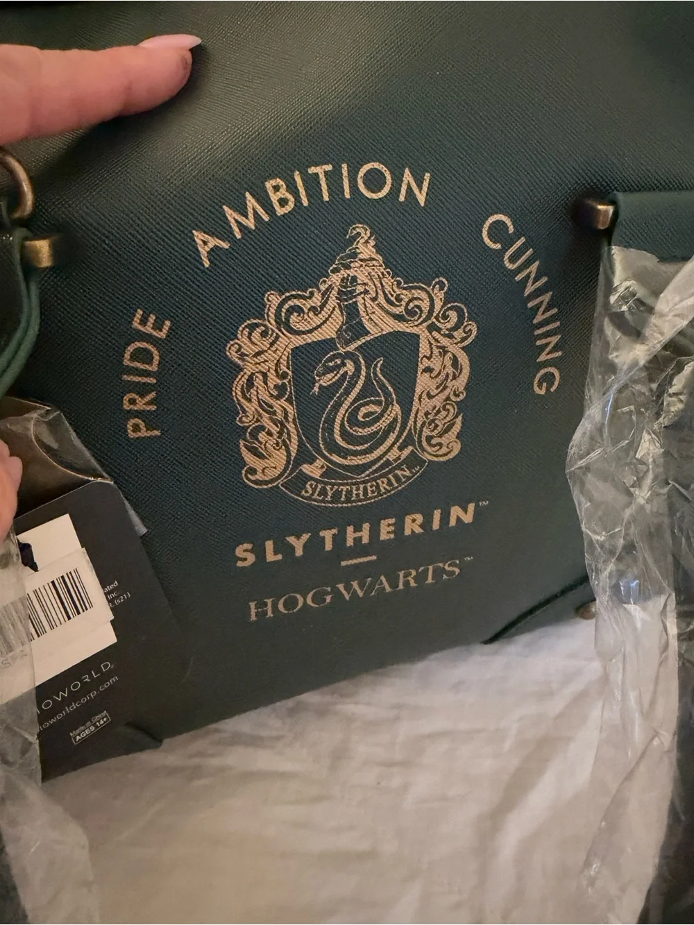 Warner Bros. Slytherin Green Satchel with Gold Crest